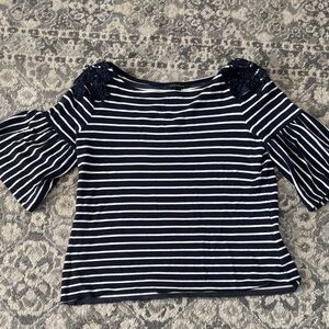 Worn Once Banana Republic Navy and White Striped Top with Lace Details